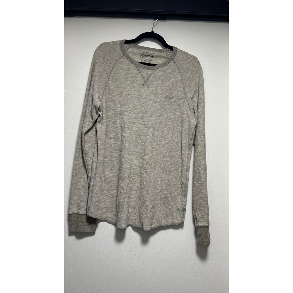 American Eagle Heritage Thermal Shirt Mens Large Gray Long Sleeve Waffle Knit